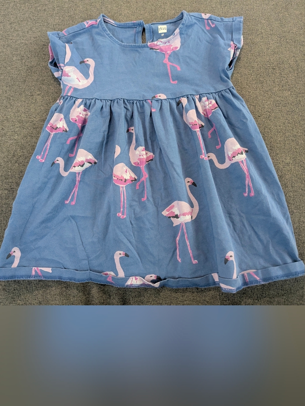 Tea Collection Blue Dress with Pink Flamingo Print